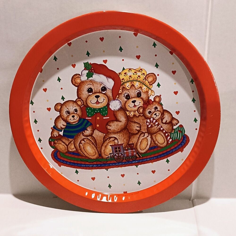 Vintage Giftco Inc Christmas Teddy Bear Serving Tray-Metal-Traditional-1980s